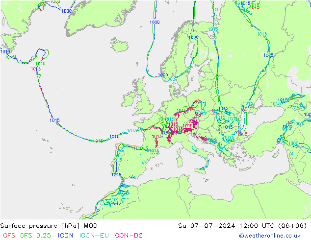 地面气压 MOD 星期日 07.07.2024 12 UTC