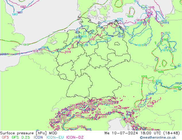 Luchtdruk (Grond) MOD wo 10.07.2024 18 UTC