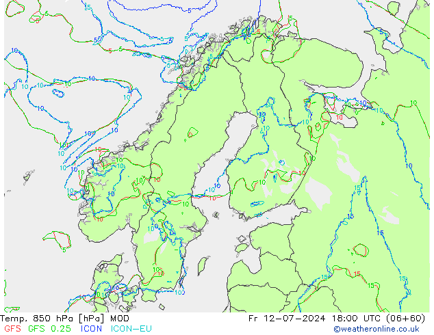 Temp. 850 hPa MOD 星期五 12.07.2024 18 UTC