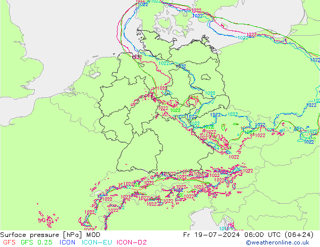 地面气压 MOD 星期五 19.07.2024 06 UTC