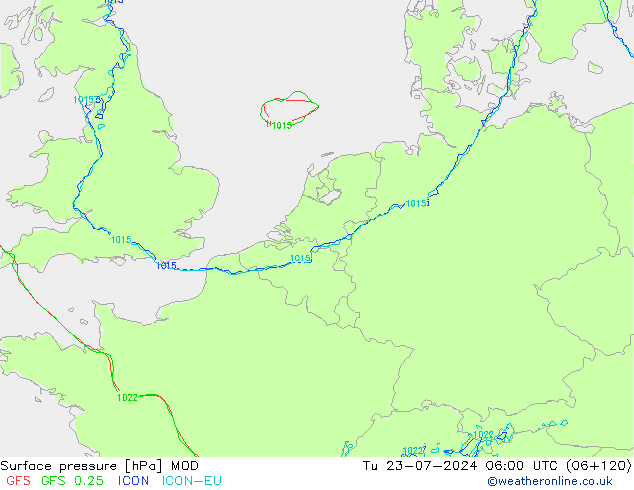 地面气压 MOD 星期二 23.07.2024 06 UTC