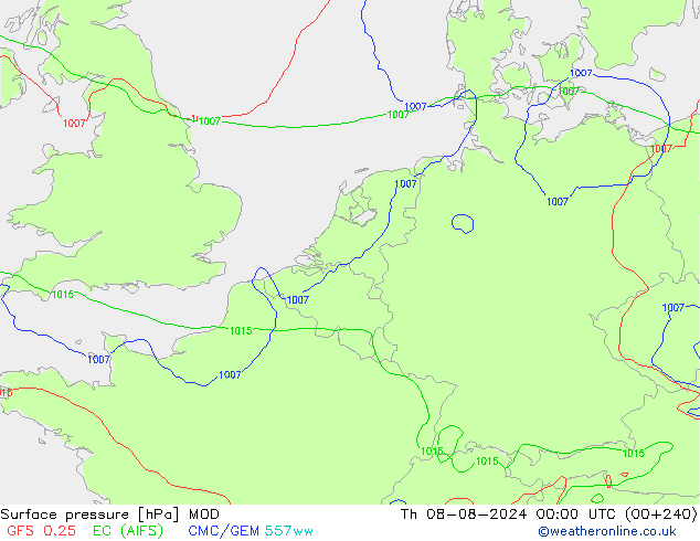 地面气压 MOD 星期四 08.08.2024 00 UTC