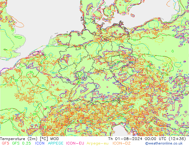 Temperatuurkaart (2m) MOD do 01.08.2024 00 UTC