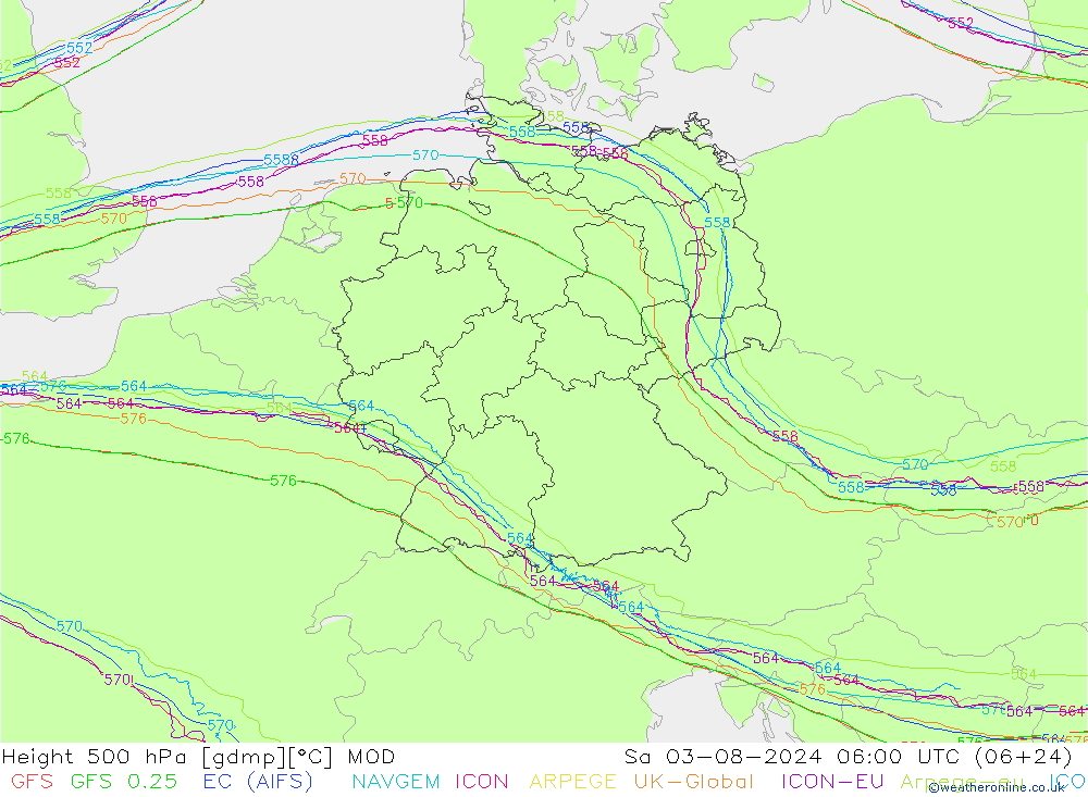 Hoogte 500 hPa MOD za 03.08.2024 06 UTC