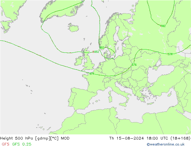 Height 500 hPa MOD 星期四 15.08.2024 18 UTC