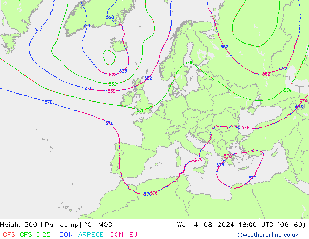 Hoogte 500 hPa MOD wo 14.08.2024 18 UTC