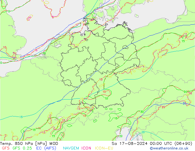 Temp. 850 hPa MOD za 17.08.2024 00 UTC