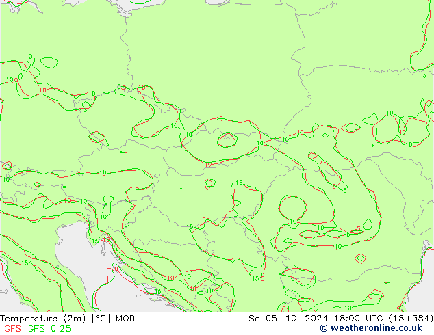 Temperatuurkaart (2m) MOD za 05.10.2024 18 UTC