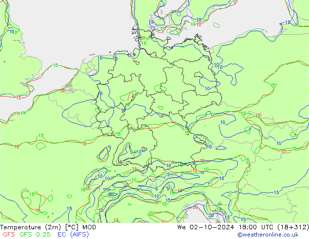 Temperatura (2m) MOD mer 02.10.2024 18 UTC