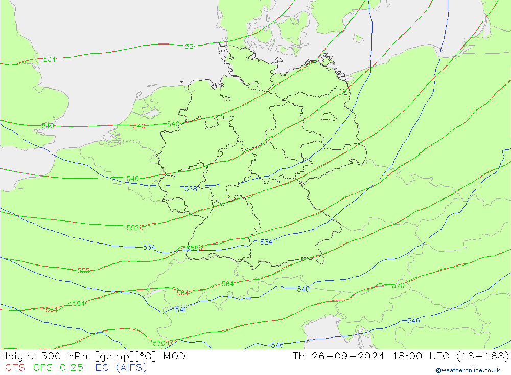 Height 500 hPa MOD Čt 26.09.2024 18 UTC