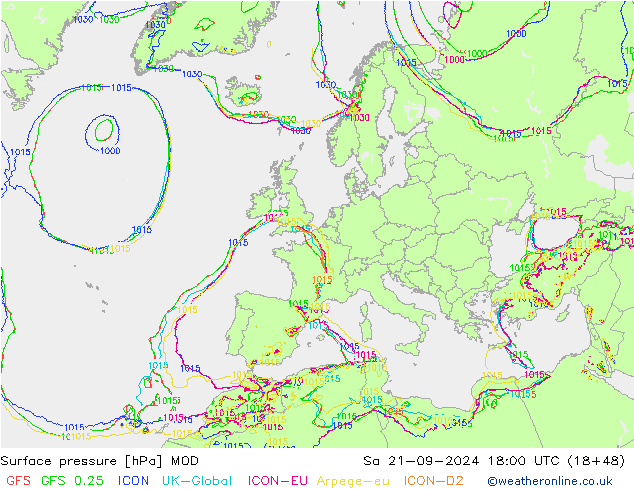 Surface pressure MOD Sa 21.09.2024 18 UTC