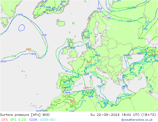 Surface pressure MOD Su 22.09.2024 18 UTC