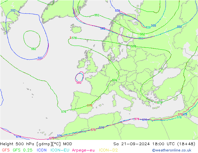 Height 500 hPa MOD Sa 21.09.2024 18 UTC