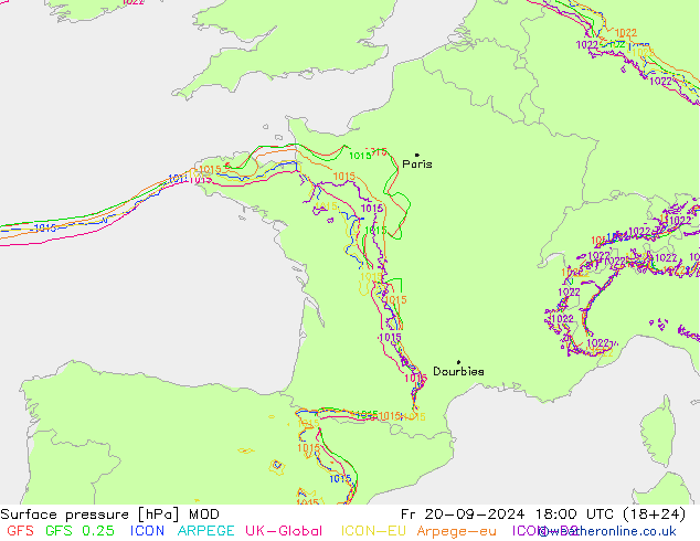 Pressione al suolo MOD ven 20.09.2024 18 UTC