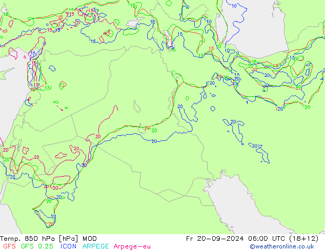 Temp. 850 hPa MOD Fr 20.09.2024 06 UTC