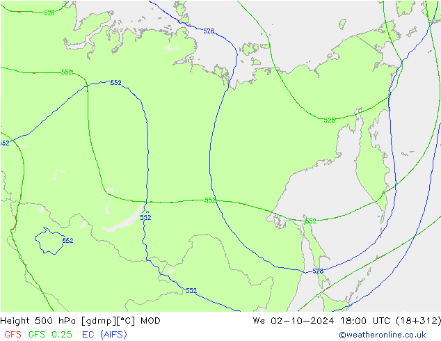 Height 500 hPa MOD We 02.10.2024 18 UTC