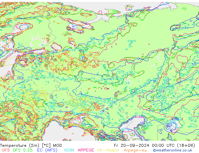 Temperaturkarte (2m) MOD Fr 20.09.2024 00 UTC