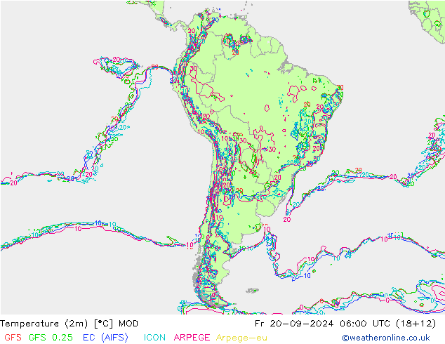 mapa temperatury (2m) MOD pt. 20.09.2024 06 UTC