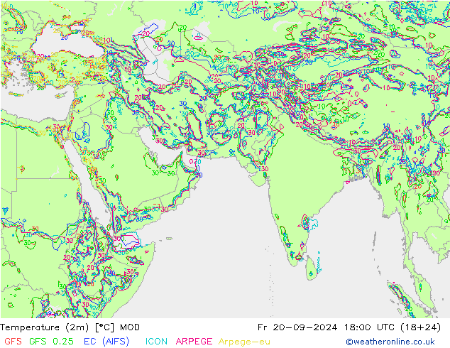 température (2m) MOD ven 20.09.2024 18 UTC