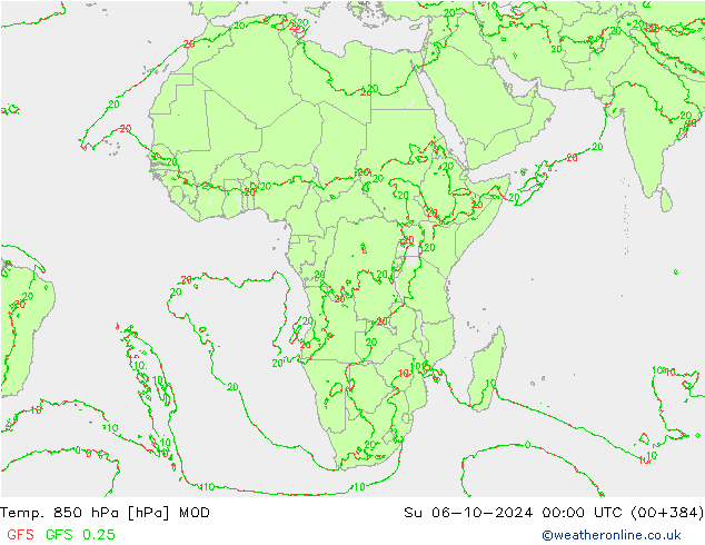 Temp. 850 hPa MOD nie. 06.10.2024 00 UTC