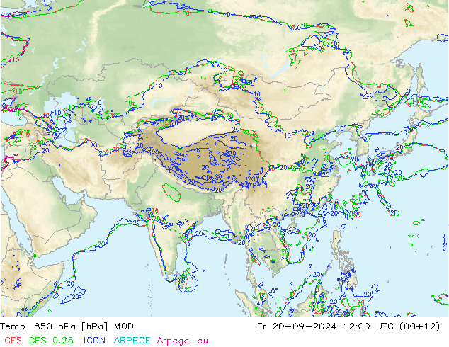 Temp. 850 hPa MOD Fr 20.09.2024 12 UTC