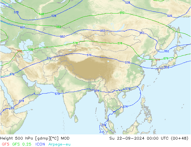 Géop. 500 hPa MOD dim 22.09.2024 00 UTC