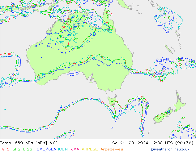 Temp. 850 hPa MOD sáb 21.09.2024 12 UTC