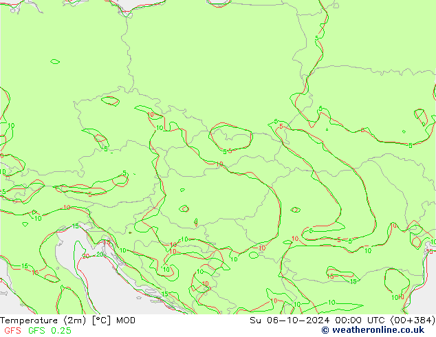 Temperatuurkaart (2m) MOD zo 06.10.2024 00 UTC