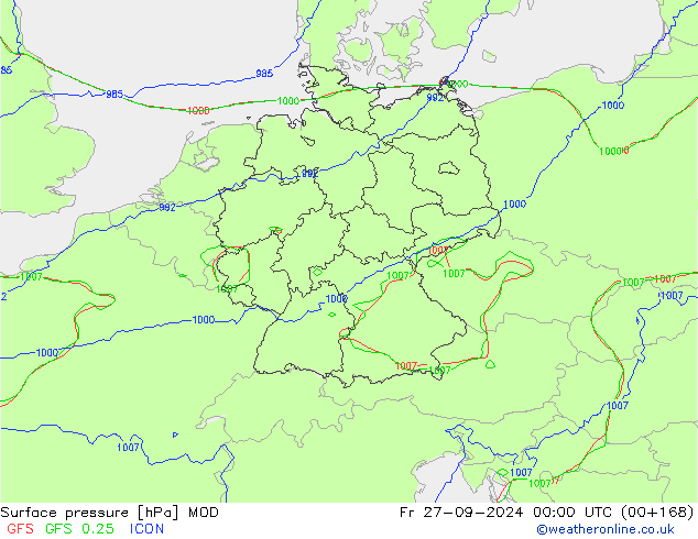 Surface pressure MOD Fr 27.09.2024 00 UTC