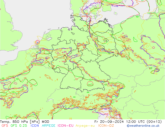 Temp. 850 hPa MOD vr 20.09.2024 12 UTC