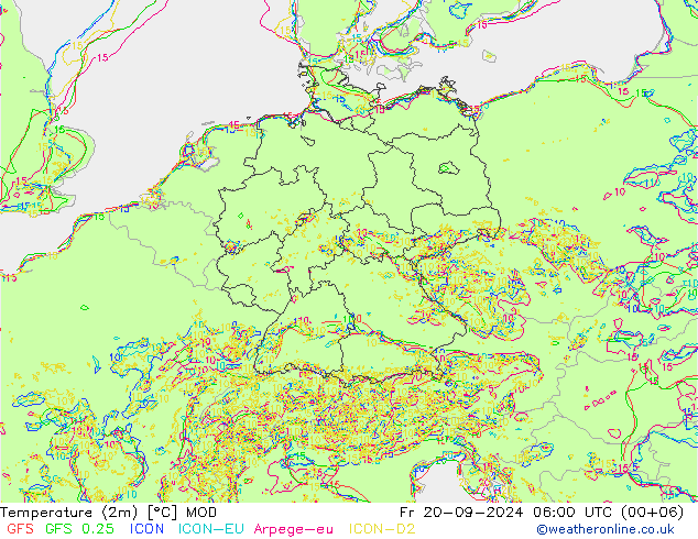 Temperature (2m) MOD Fr 20.09.2024 06 UTC