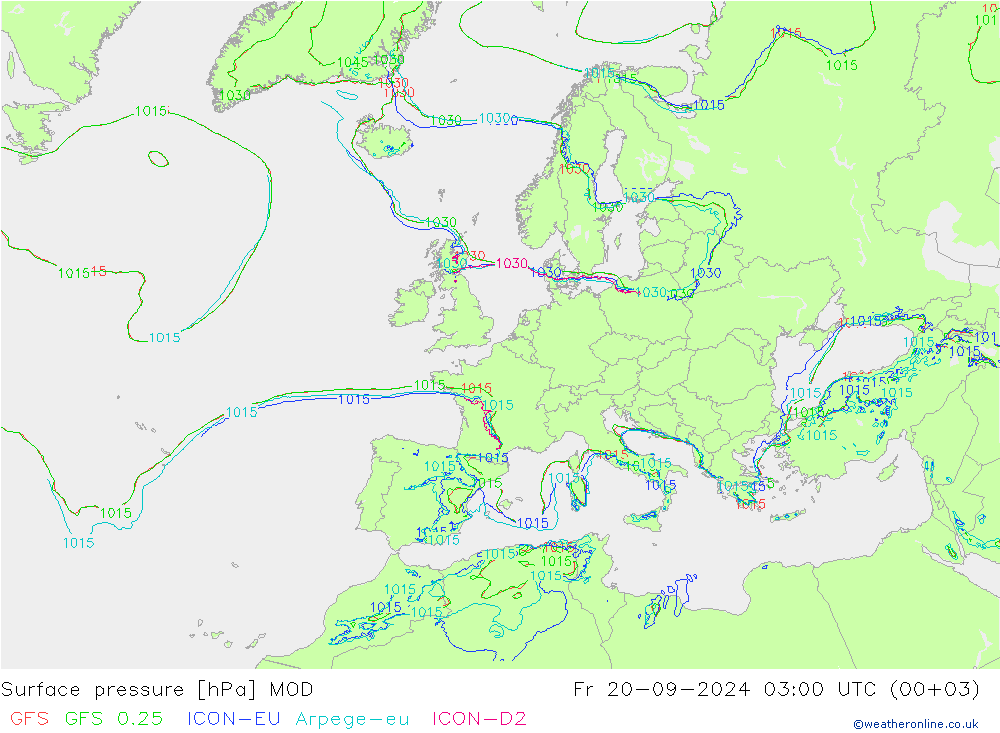 Atmosférický tlak MOD Pá 20.09.2024 03 UTC