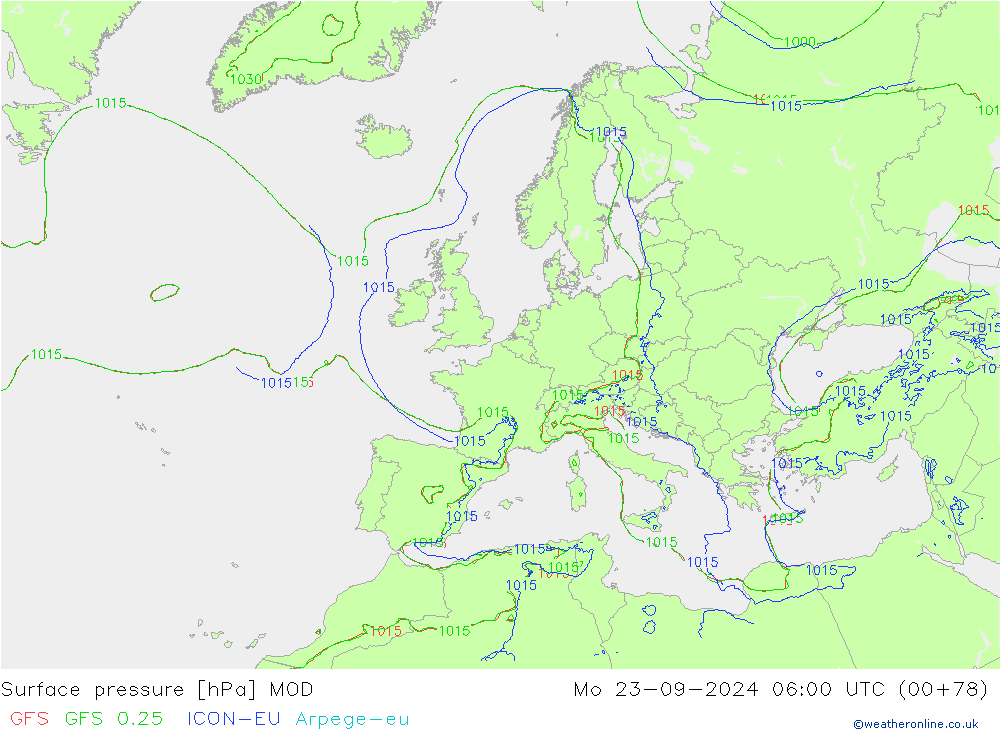 Pressione al suolo MOD lun 23.09.2024 06 UTC