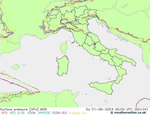 Atmosférický tlak MOD So 21.09.2024 00 UTC