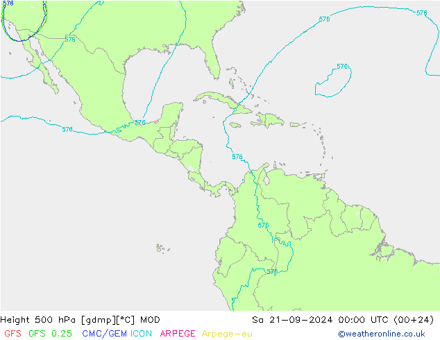 Height 500 hPa MOD Sa 21.09.2024 00 UTC