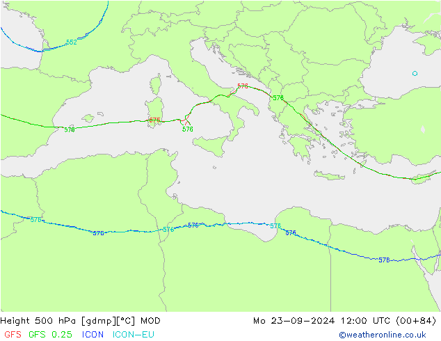 Géop. 500 hPa MOD lun 23.09.2024 12 UTC