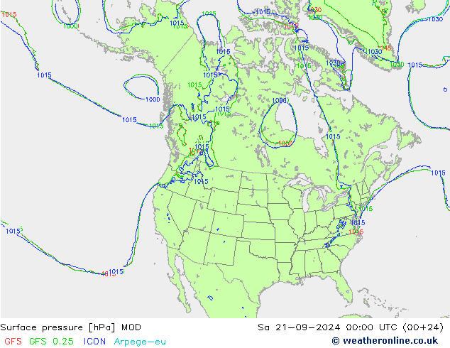 Atmosférický tlak MOD So 21.09.2024 00 UTC