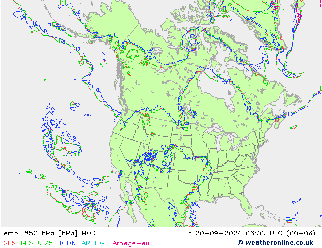 Temp. 850 hPa MOD Fr 20.09.2024 06 UTC