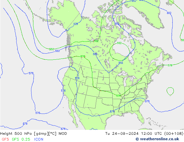 Height 500 hPa MOD wto. 24.09.2024 12 UTC