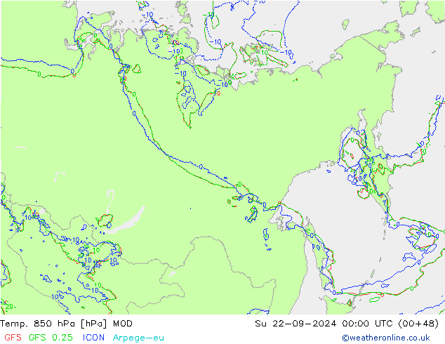 Temp. 850 hPa MOD Su 22.09.2024 00 UTC