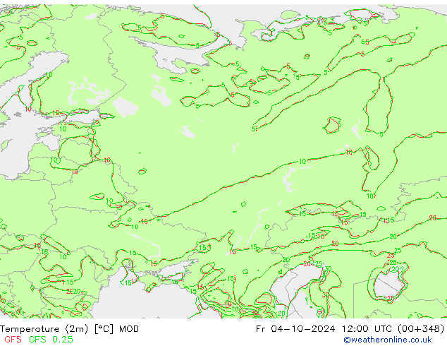 mapa temperatury (2m) MOD pt. 04.10.2024 12 UTC