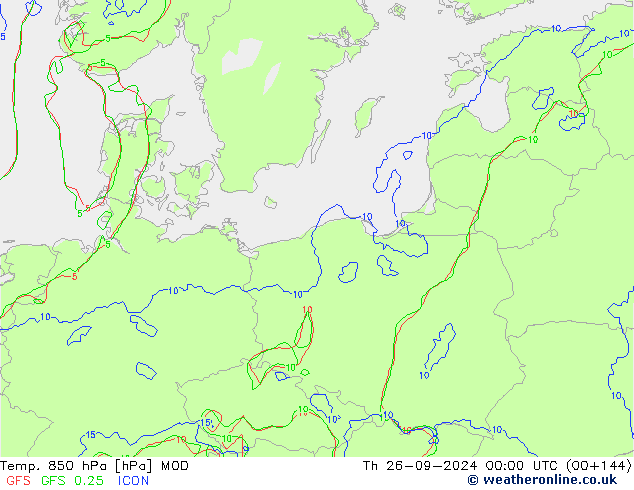 Temp. 850 hPa MOD Th 26.09.2024 00 UTC