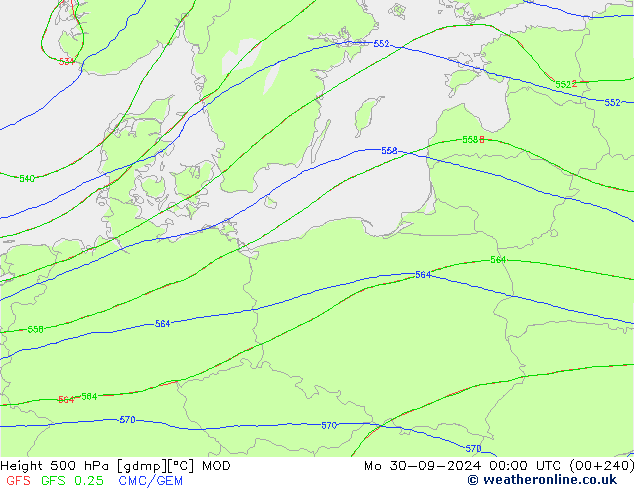 Height 500 hPa MOD pon. 30.09.2024 00 UTC