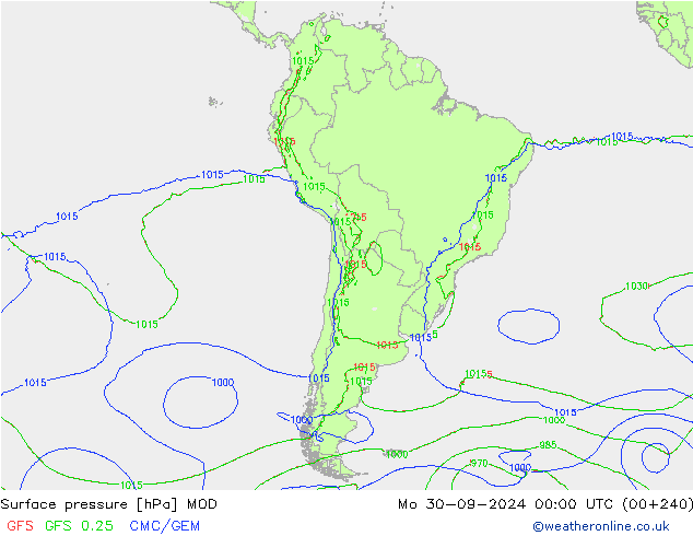 Surface pressure MOD Mo 30.09.2024 00 UTC