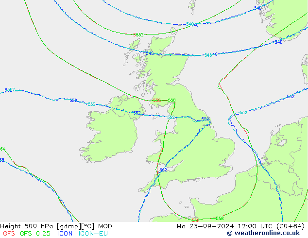 500 hPa Yüksekliği MOD Pzt 23.09.2024 12 UTC