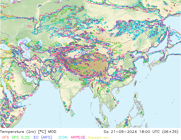 Temperature (2m) MOD So 21.09.2024 18 UTC