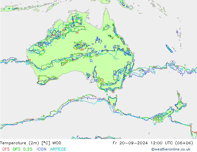 Temperature (2m) MOD Fr 20.09.2024 12 UTC