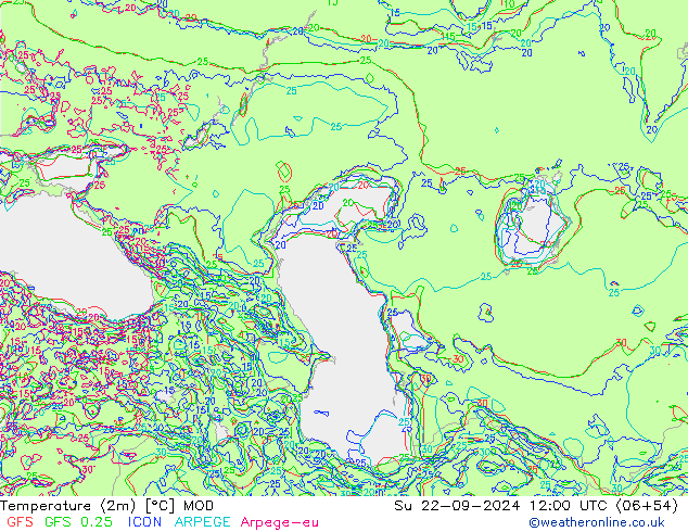 Temperature (2m) MOD Su 22.09.2024 12 UTC