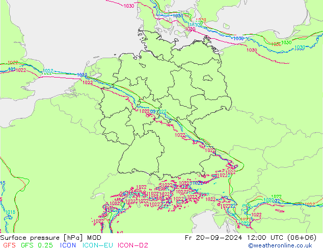 приземное давление MOD пт 20.09.2024 12 UTC