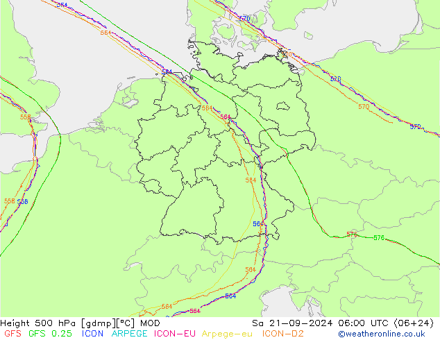 Height 500 hPa MOD Sa 21.09.2024 06 UTC